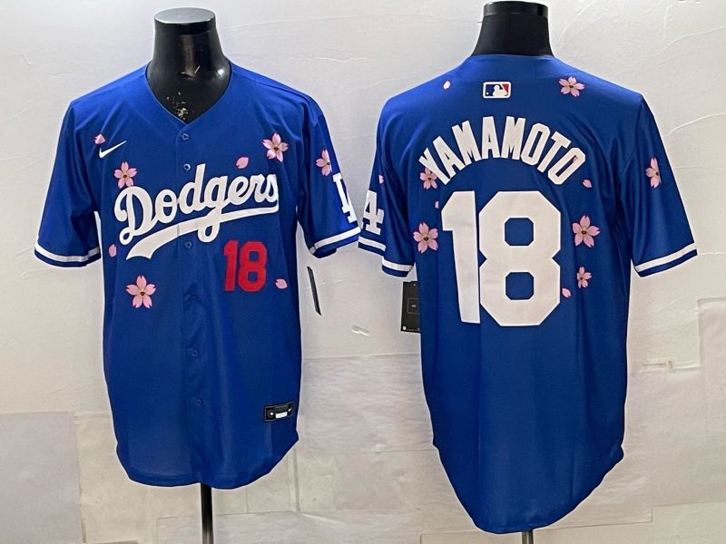 Men Los Angeles Dodgers #18 Yamamoto Blue Sakura Edition 2026 Nike MLB Jersey 0015